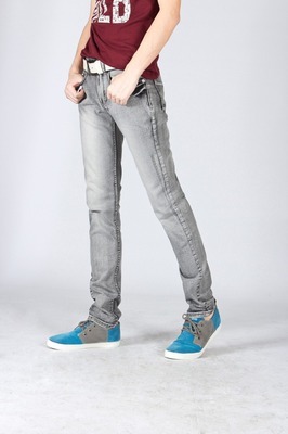 韩版潮长裤烟灰色青春流行 漂白复古风免烫磨边男式牛仔裤厂家直销